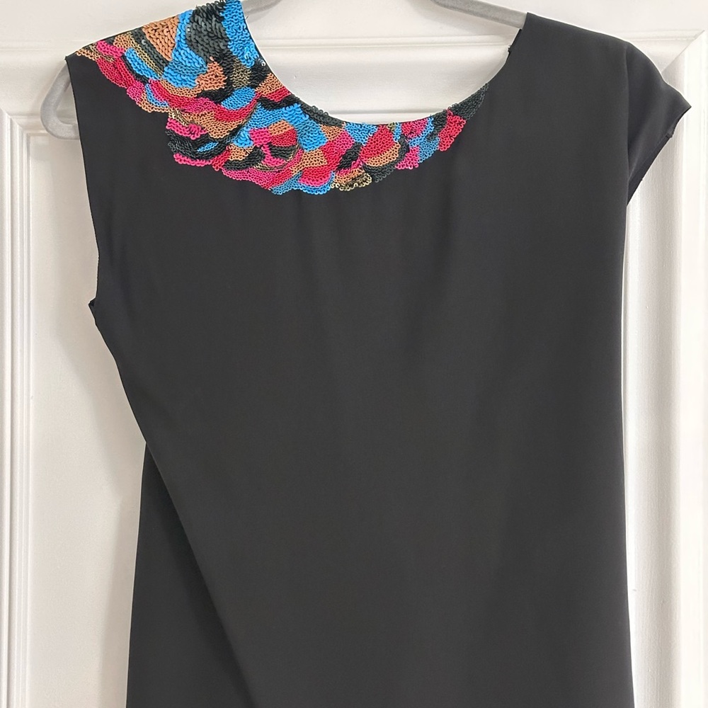 Tibi black top with Colorful Embroidered Sequined neckline